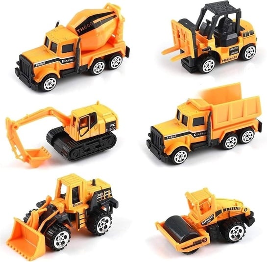 Mini Construction Vehicle Toy Set 6 Pcs | Excavator Bulldozer Forklift Dumper Road Roller Mixer