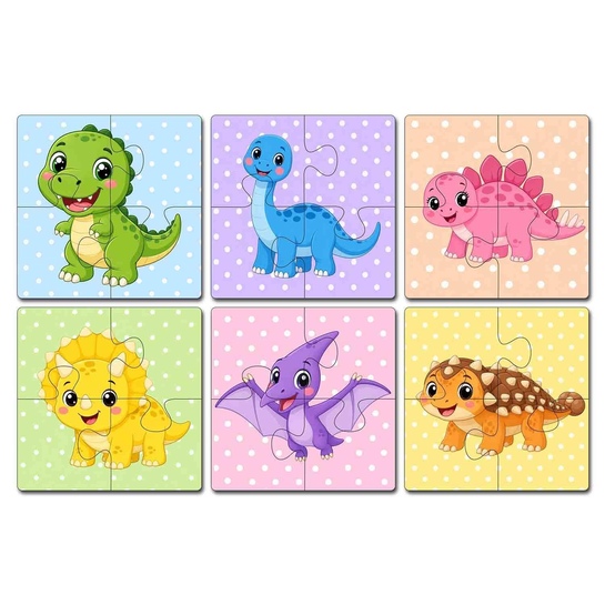 Wooden Dinosaur Jigsaw Puzzle Set of 6 | 4 Pieces Each | Age 2-6 | Educational Toy | Boys Girls