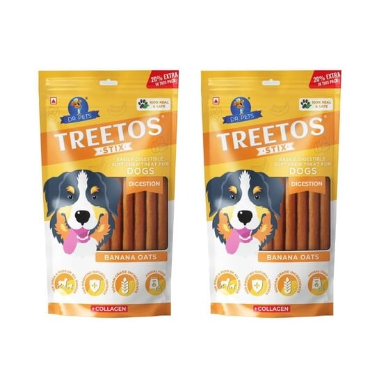 Dr. Pets Pack of 2 (85g Each) Treetos Soft Dog Treats | Chicken Sticks for Puppies & Adult Dogs | Training Chew Snacks for All Breeds | Banana Oats Flavor