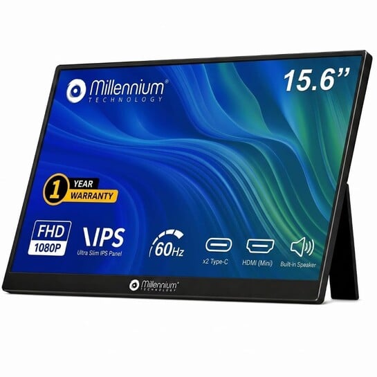 15.6" Portable Monitor FHD 1080P IPS, USB-C & Mini HDMI, Ultra-Slim Laptop Monitor with 80' Adjustable Stand, Built in- Speaker and Wall Mount (15.6 Inches)