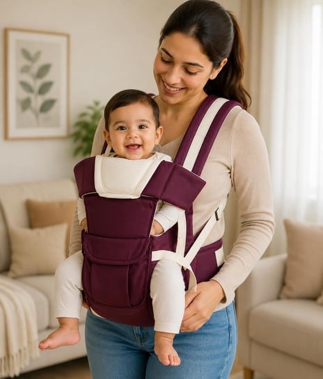 4-in-1 Baby Carrier Bag | Adjustable | Hands Free | 0-3 Years | Kangaroo Bag | Safety Belt | Purple