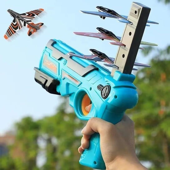 VGRASSP Air Battle Gun Toy with 4 Paper Foam Glider Planes Kids Gadget