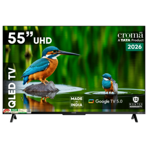 Croma 140 cm (55 inch) 4 Star QLED 4K Ultra HD Smart Google TV 5.0 with Flicker Free Technology (2026 model)