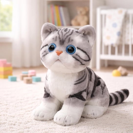 FuzzyTales Cat Plush Toy 30cm | Kawaii Stuffed Animal | Grey Black | Birthday Valentine Gift