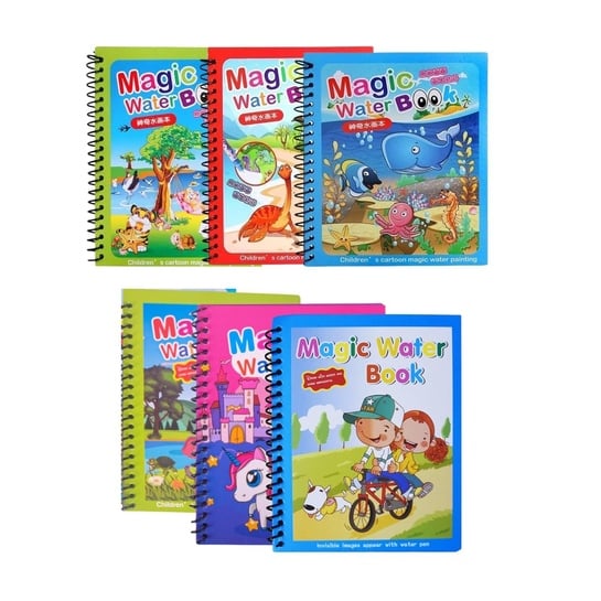 Sakuya Magic Water Coloring Book Pack of 6 | Mess Free | Reusable | Magical Pen | Kids Gift