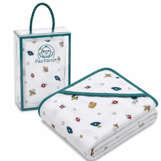 PAX PARROT Muslin Cotton Hooded Baby Towel | 4 Ply | Super Soft | Newborn Infants | White
