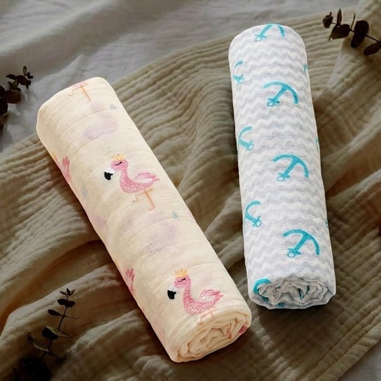 Muslin Cotton Baby Swaddle 110x100cm | Ultra Soft Breathable | Hypoallergenic | Flamingo Anchor