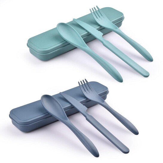 Reusable Cutlery Set 2 Sets with Case | Travel Portable | Picnic School Office | Multicolor