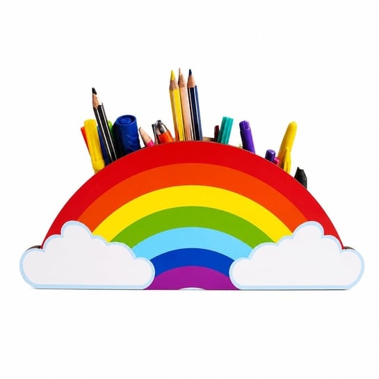 Rainbow Wooden Pen Stand Kids | Multicolor Stationery Organizer | Desk Decoration | Boys Girls