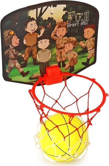 Asian Portable Plastic Basketball with Hoop for Kids Multicolor (Foji Theme)