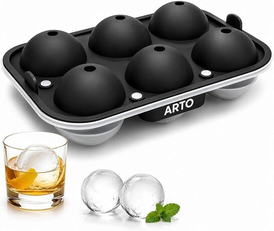 Ice Ball Maker Mould, 6 Cavity Silicone Round Ice Sphere Tray with Snap-Fit Lid, BPA Free Food Grade, Slow Melting Ice Balls for Whiskey, Scotch & Cold Coffee, Easy Release Home Bar Ice Mould