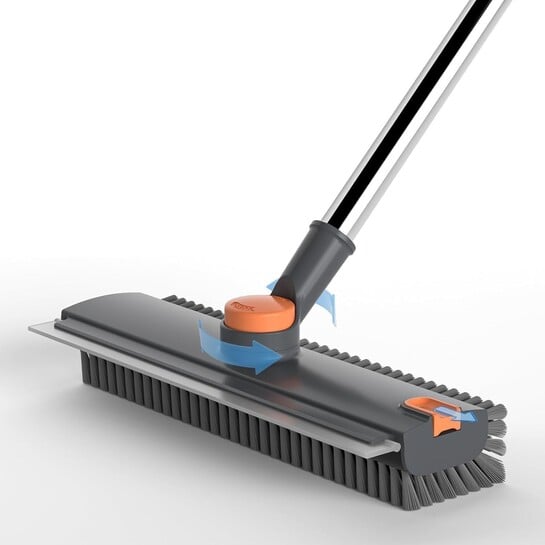 E-COSMOS® 3-in-1 Bathroom Cleaning Brush with Squeegee, 52" Adjustable Long Handle, 360° Rotating Scrub Brush for Tile, Floor, and Wall Cleaning - Heavy Duty