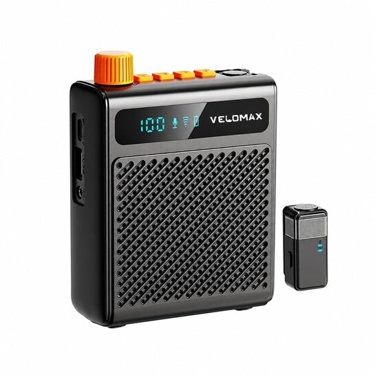 VELOMAX Wireless Voice Amplifier for Teachers with Bluetooth & USB Playback, 3-Mode Portable Personal Speaker, 2600mAh Long Battery Life for Classroom, Meeting, Tour Guide (Single Mic)