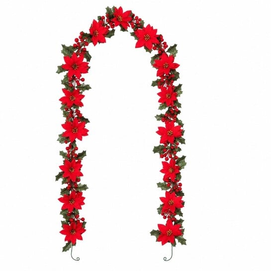 iRUNTEK 78.7 Inches Artificial Christmas Garland with Red Poinsettia Flowers & Berries, Christmas Vines for Home Door Wall Decor, Christmas Decorations for Tree, Party and Holiday Decoration