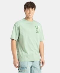 Jockey Men's Round Neck Drop Shoulder Graphic Printed Oversized Tee (Iceberg Green USA