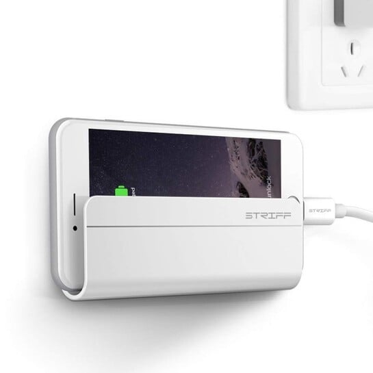 STRIFF Wall Mount Mobile Phone Holder | Self-Adhesive Mobile Charging Stand | Compatible for iPhone, Smartphones & Mini Tablets