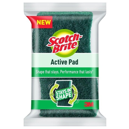 Free Delivery - Scotch-Brite Active Pad, 6.5 x 10.9 cm, Green Scrub Pad for Kitchen Cleaning, Long-Lasting Shape and Performance, 1 NScotch-Brite Active Pad, 6.5 x 10.9 cm