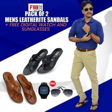 Etalors Traders Men's Leatherite Sandal Combo Pack (Set of 2 + Free Watch & Sunglasses)