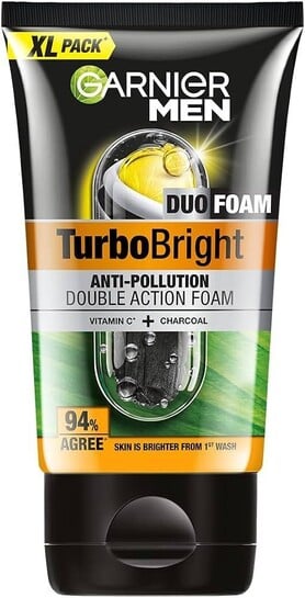Garnier Men, Face Wash, Brightening & Anti-Pollution, TurboBright Double Action, 155g