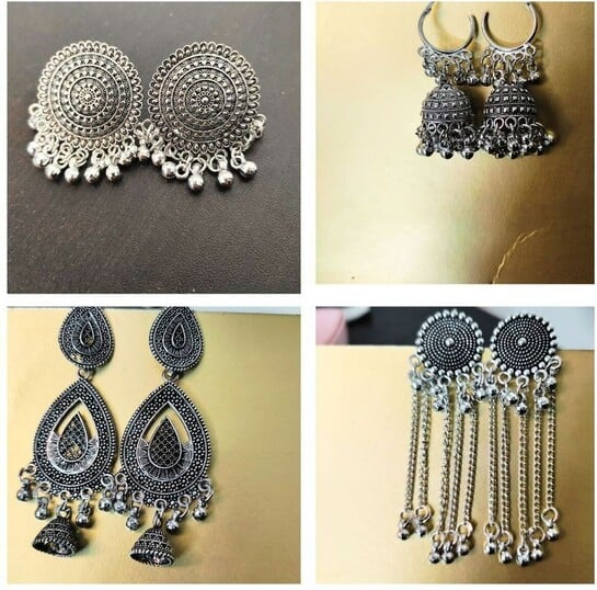 4 Pair Silver Oxidised Earring Set @250
