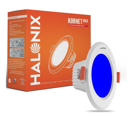 Halonix 5.5W Blue Kornet Junction box led Downlighter | Cut Out- 3 Inch, Dia- 4.13, Height- 1.96 Inch | | Downlighter For Home, Shop And Office |Pack Of 1, Blue., Gu10