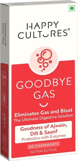 Happy Cultures Goodbye Gas Digestive ChewmintsGas Relief, Bloating Control Mint Tablet (30 No)
