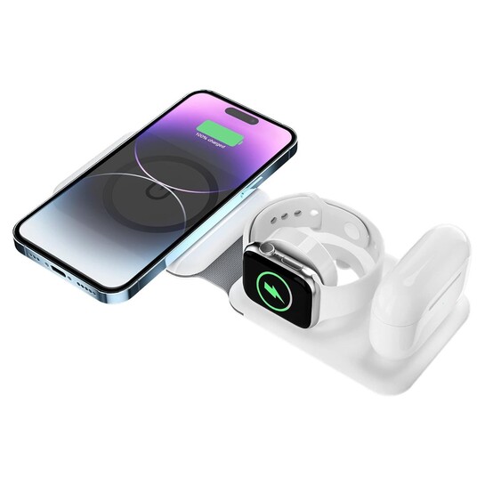 UNIGEN UNIFOLD 3-in-1 Wireless Charger, Magnetic Foldable Charging Station, Fast Wireless Charging Pad, Compatible with i-Phone 14/Pro/Max/Plus/13/12 Series, AirPods 3/2/1/Pro, iWatch (White)