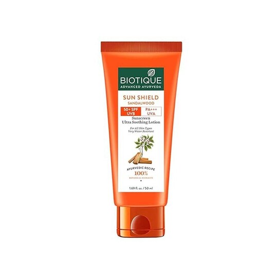 Biotique Bio Sandalwood Sunscreen Ultra Soothing Face Lotion, SPF 50+ |Ultra Protective Lotion| Keeps Skin Soft, Fair and Moisturized| Water Resistant| For All Skin Types| 50ml