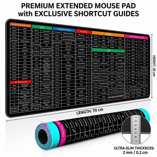 Click to enlarge KSM Keyboard Shortcut Mat – Extended Large Desk Mat for Office & Gaming Non Slip Base Mousepad (Multicolor)