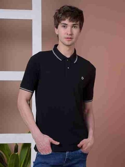 Click to enlarge Dollar Men Solid Polo Neck Pure Cotton Black T-Shirt (@ Lowest)