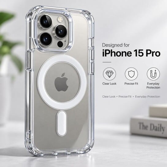 Click to enlarge Premium Transparent iPhone 15 Pro Magsafe case cover @ Just ₹189