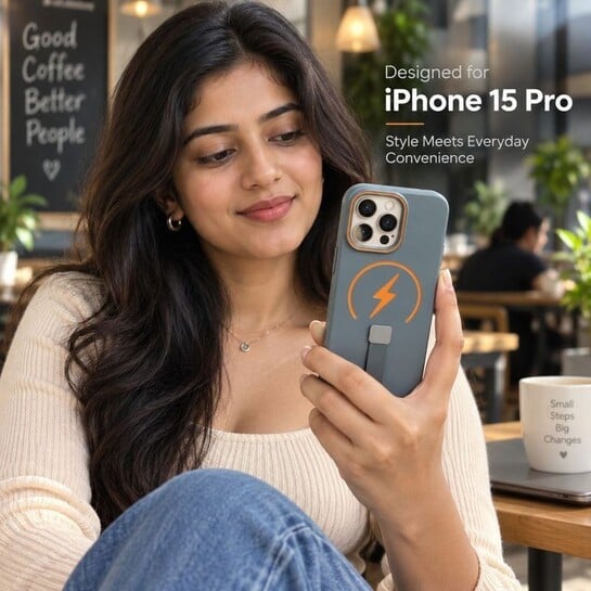 Click to enlarge Premium Design iPhone 15 Pro Grip Magsafe cover @ Just ₹475