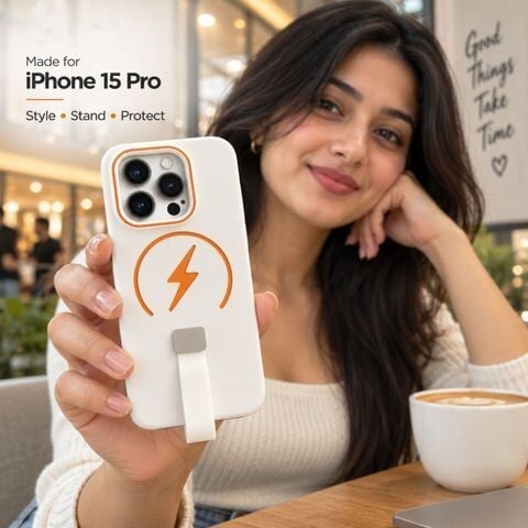 Click to enlarge White iPhone 15 Pro Grip cover with Raised Camera Edge @ Just ₹475