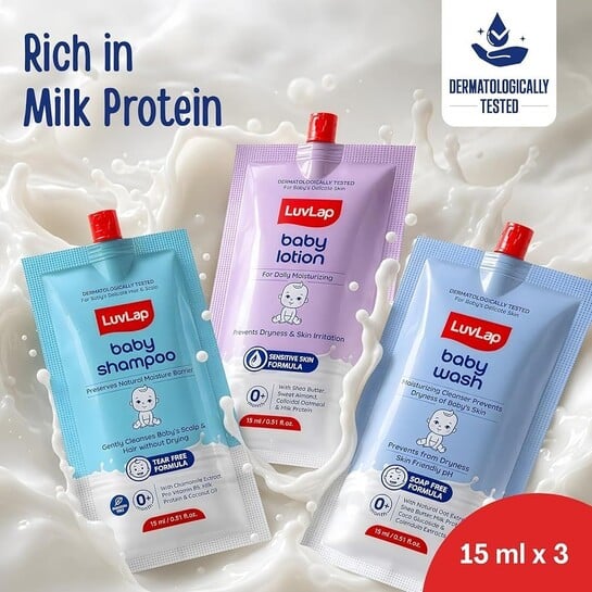 Click to enlarge LuvLap Baby Wash, Baby Shampoo, Baby Lotion Combo 15ml each @9 & Everteen Skinthin Ultra Thin Sanitary Pad - XL XL, 2 Pcs@9