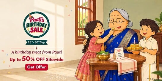 Click to enlarge Paati's Birthday Sale | Upto 50% Off sitewide | Get ₹150 Off on 1st App Order!
