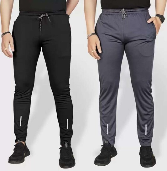 Click to enlarge Men Black, Grey Track Pants pack of 2 @166