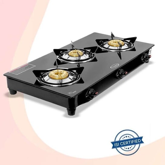 Click to enlarge Fogger popular black 6mm glass cooktop 3 burner glass manual gas stove