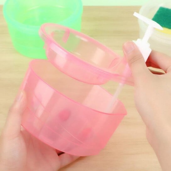 Click to enlarge Soap Dispenser Double Layer for Bathroom, Kitchen Sink, Liquid Dispenser Pump with Sponge Holder, Dishwash Accessories Items (Multi Colour)