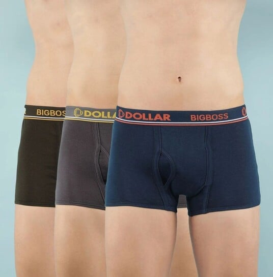 Dollar Bigboss Pack of 3 Combed Cotton Double Pouch Support Solid Men Trunk