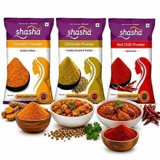 Shasha Haldi Powder + Dhaniya Powder + Red Chilli Powder 100g Combo Pack