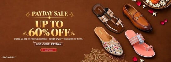 PAYDAY SALE | Upto 60% Off | Extra 5% Off on prepaid | Extra 12% Off on orders 1500+
