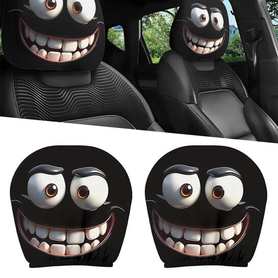 STHIRA 2Pcs Car Headrest Ghost Cover, Stretchy Polyester Smirk Face