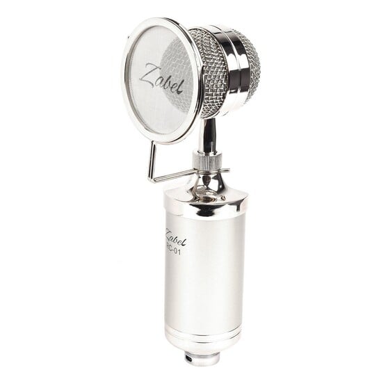 Zabel Condenser Microphone With Shock Mount And Pop Filter - Silver