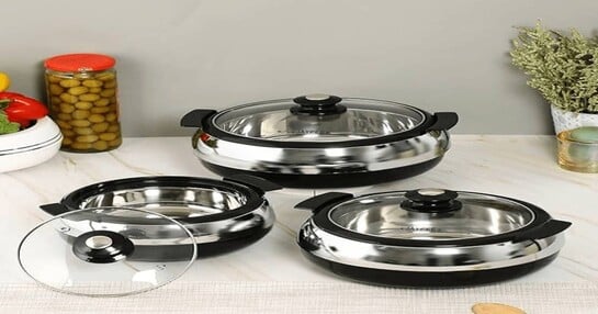 Click to enlarge Jaypee Glasserole Casserole Set with Glass Lid (800ml, 1200ml, 1700ml, Black) on Instamart