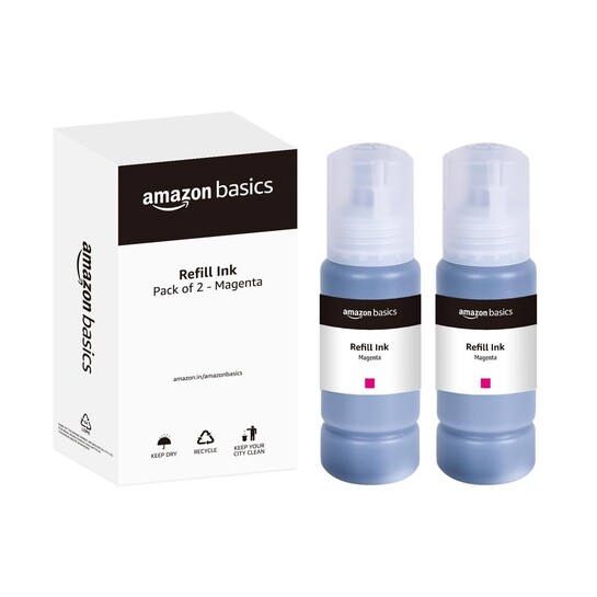 Amazon Basics 003 Refill Ink Bottle (Dual Pack) | Compatible with Epson L3110/L3150/L3250/L3252/L3115/L3116/L3101/L3210/L3215/L3216/L3151/L3152/L3156/L5190 | Leak-Proof (70ml, Magenta)