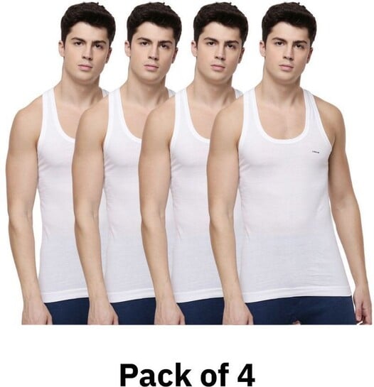 Dollar Pack of 4 Dollar Lehar Men Combed Cotton Round Neck Vest -Pack of 4- White Men Vest