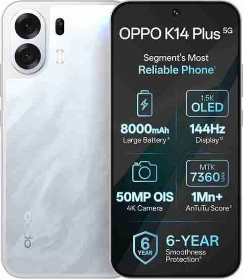 Click to enlarge OPPO K14 Plus 5G (Star White, 128 GB) (8 GB RAM)