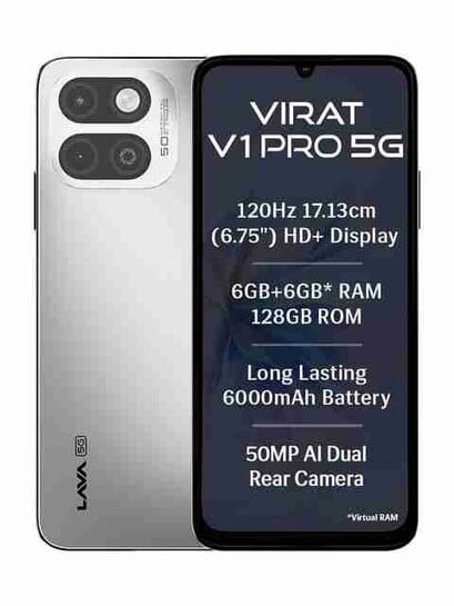 LAVA Virat V1 Pro 5G (128 GB) (6 GB RAM). T8200 | Octa Core Processor | 2.6 GHz Clock Speed. 50MP Rear Camera. 6000 mAh Battery