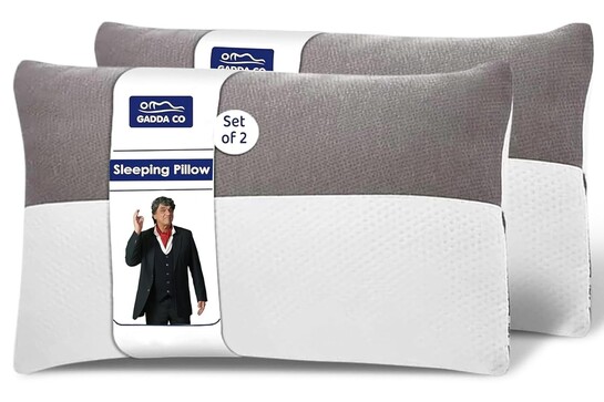 GADDA CO Hollow Sleeping Fiber Pillow with Zip | Set of 2| Height Adjustable Sleeping Bed Pillow, Soft and Fluffy | White and Grey, Standard Size with 3 Months Warranty