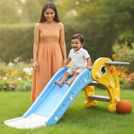 [Cheapest] Dolphin Slide for Kids 1+ Years with Basketball Hoop | Toddler Slide for Indoor Outdoor Play